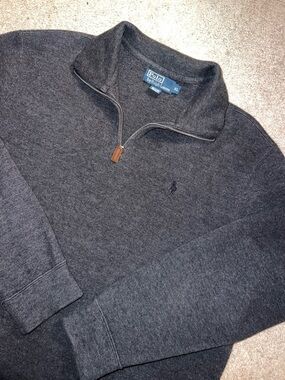 Men’s XL Polo by Ralph Lauren Quarter Zip Grey With Black Logo 100% Cotton